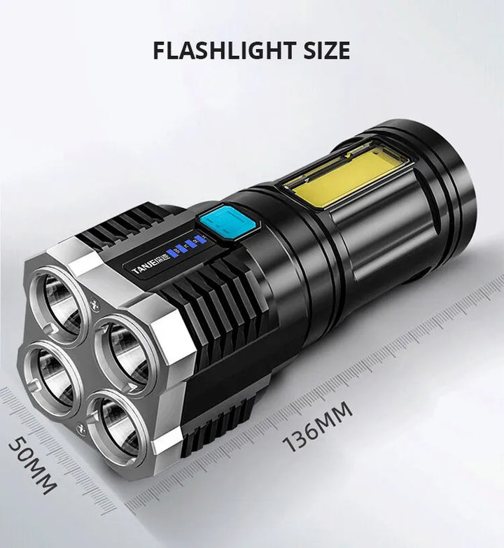 High Powered Handheld LED USB Rechargeable Flashlight. Great for Camping or Car or to Have on Hand for Emergency's or for a Childs Room.
