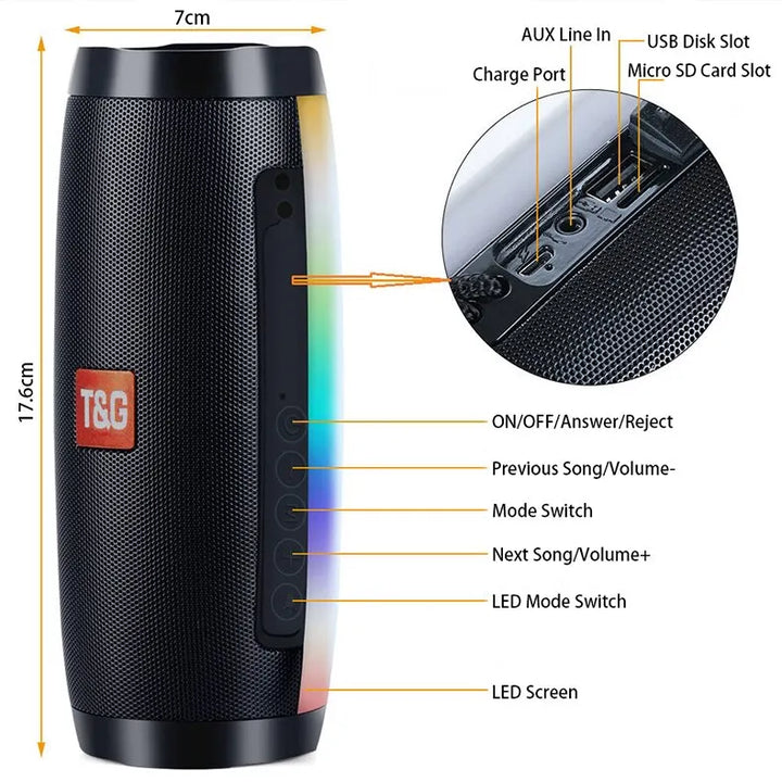 “TG157 ThunderBeat: Waterproof Outdoor Bluetooth Speaker with LED Lights, Powerful Subwoofer, TF & FM Radio Support”