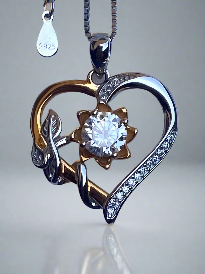 Sparkling 1.0CT Moissanite Diamond Valentine Heart Pendant Necklace – A Golden Flower of Love