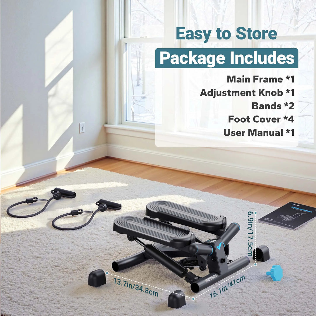 Mini Twist Stair Stepper with Resistance Band for Home Fitness - 330LBS Capacity