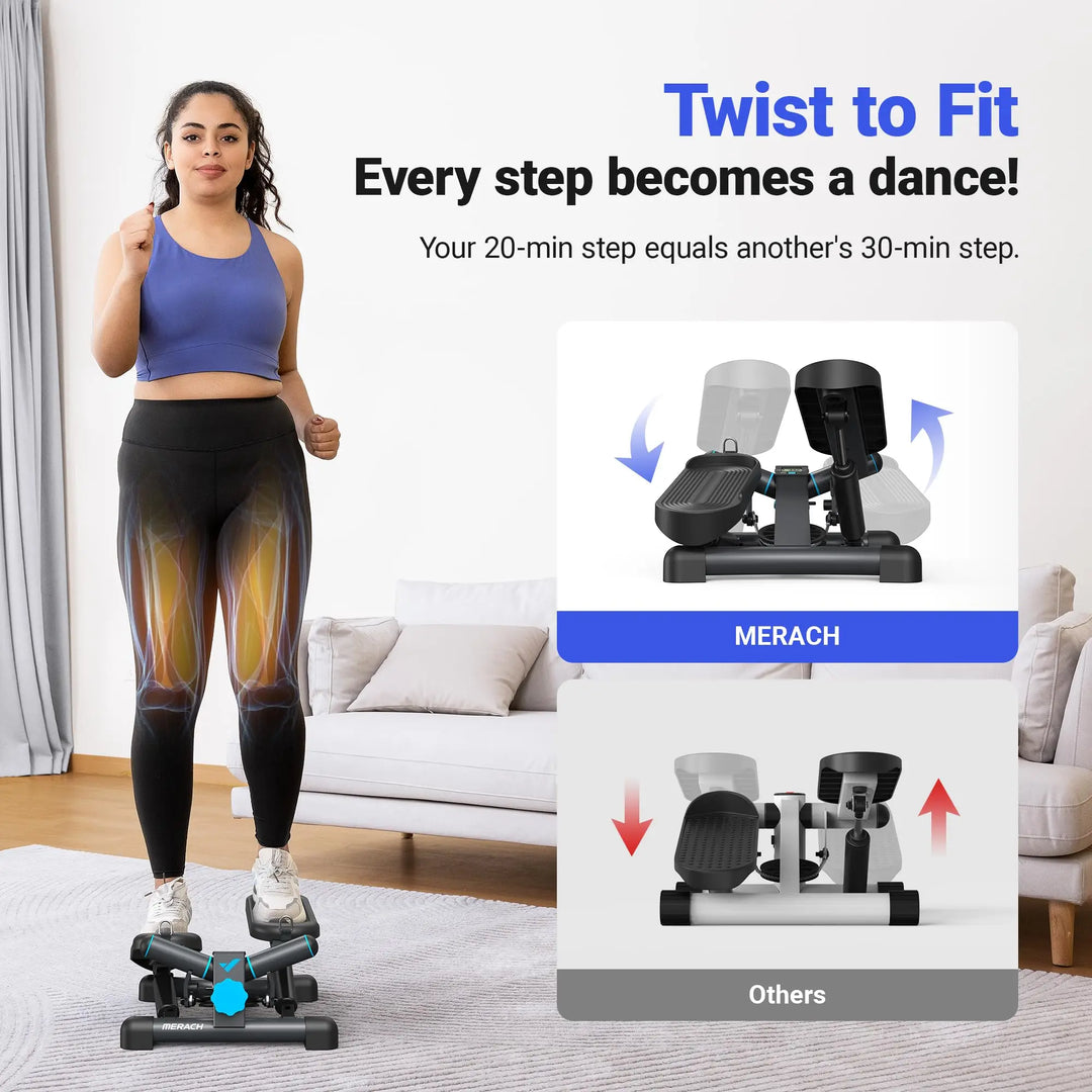 Mini Twist Stair Stepper with Resistance Bands – Full-Body Cardio Workout at Home (330 lb Capacity)