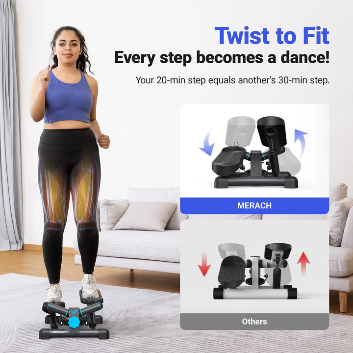 Mini Twist Stair Stepper with Resistance Bands – Full-Body Cardio Workout at Home (330 lb Capacity)