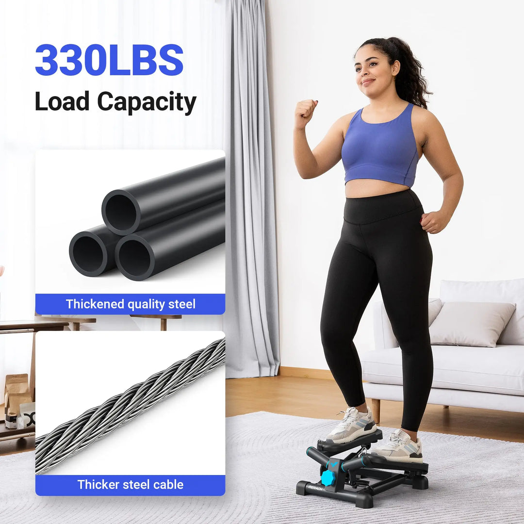 Mini Twist Stair Stepper with Resistance Bands – Full-Body Cardio Workout at Home (330 lb Capacity)
