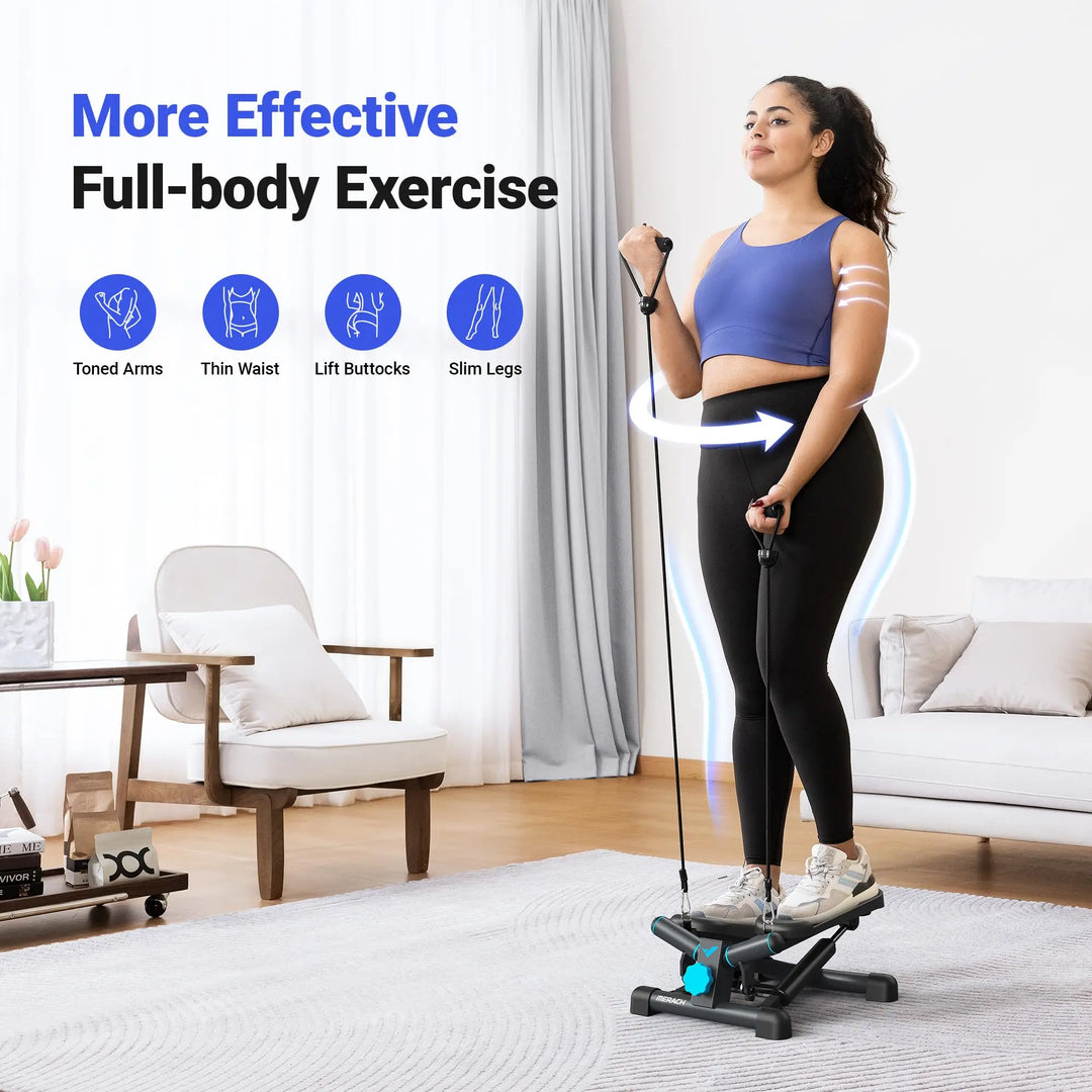 Mini Twist Stair Stepper with Resistance Bands – Full-Body Cardio Workout at Home (330 lb Capacity)