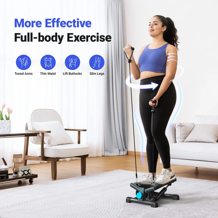 Mini Twist Stair Stepper with Resistance Bands – Full-Body Cardio Workout at Home (330 lb Capacity)
