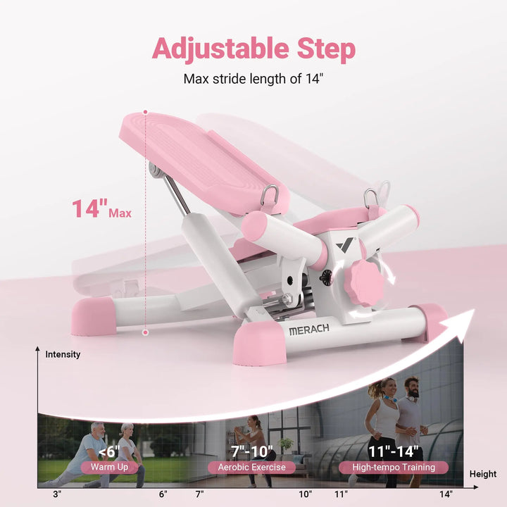 Mini Twist Stair Stepper with Resistance Bands – Full-Body Cardio Workout at Home (330 lb Capacity)
