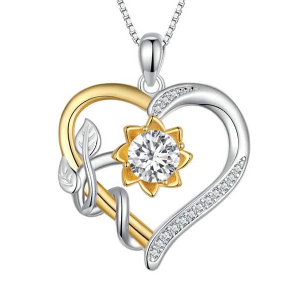 Sparkling 1.0CT Moissanite Diamond Valentine Heart Pendant Necklace – A Golden Flower of Love