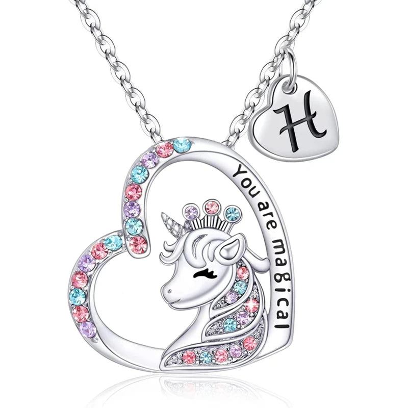 Girls Unicorn Initial Necklace – "You Are Magical" Personalized Pendant Gift for Girls Ages 5–13