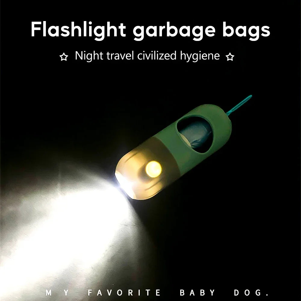 Dog Poop Bag Dispenser with Led Flashlight, Clip and One Roll of Degradable Waste Bags