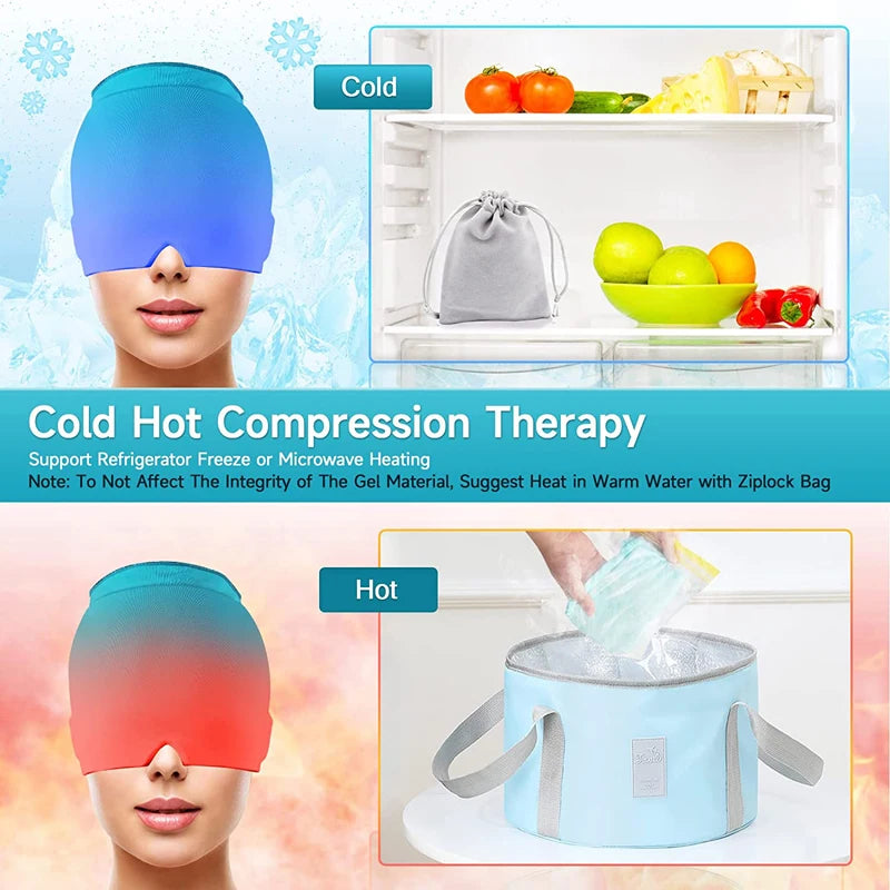 Migraines Got You Down? Try Our Form Fitting Gel Ice/Heat Headache Relief Hat that Gives Compress Comfort to Those in Need of Sinus or Stress Relief