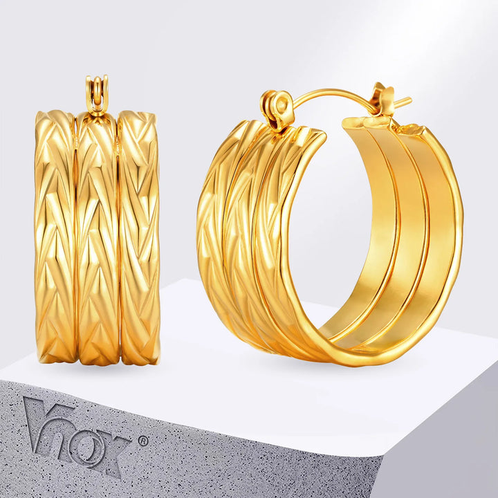 Chunky Lucky Gold Earrings for Women, 3 Hoops in One