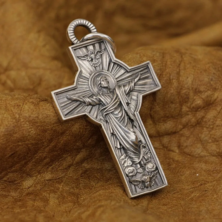 LINSION 925 Sterling Silver Jesus Christ Cross Pendant Charms Good Detail Pendant TA341