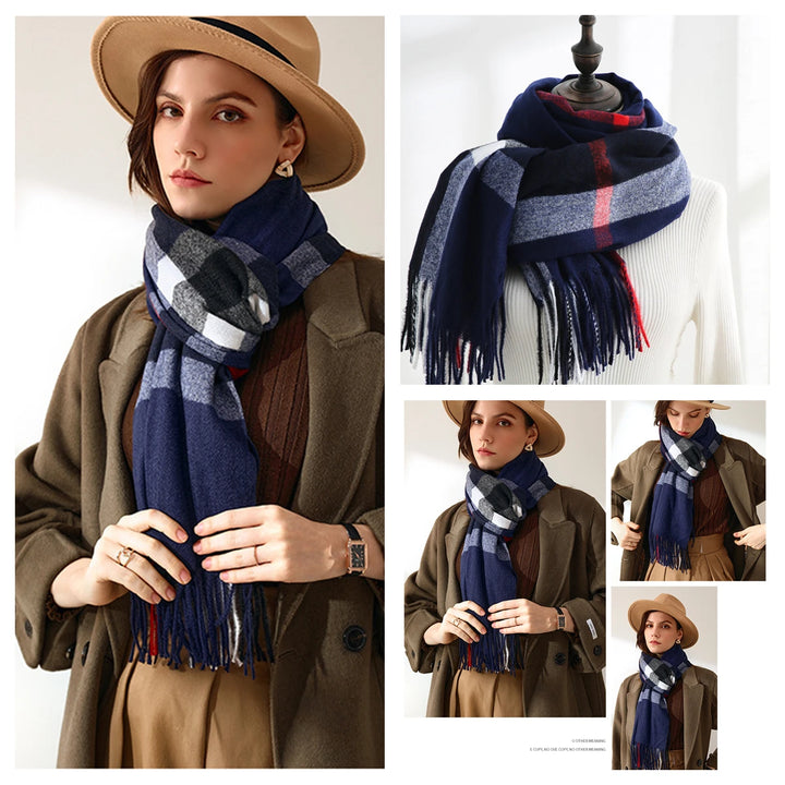 Women's Warm Classic Plaid Winter Scarf / Shawl with Cashmere Feel