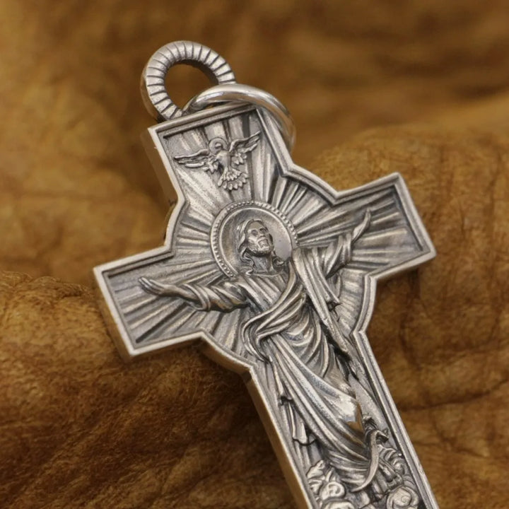 LINSION 925 Sterling Silver Jesus Christ Cross Pendant Charms Good Detail Pendant TA341
