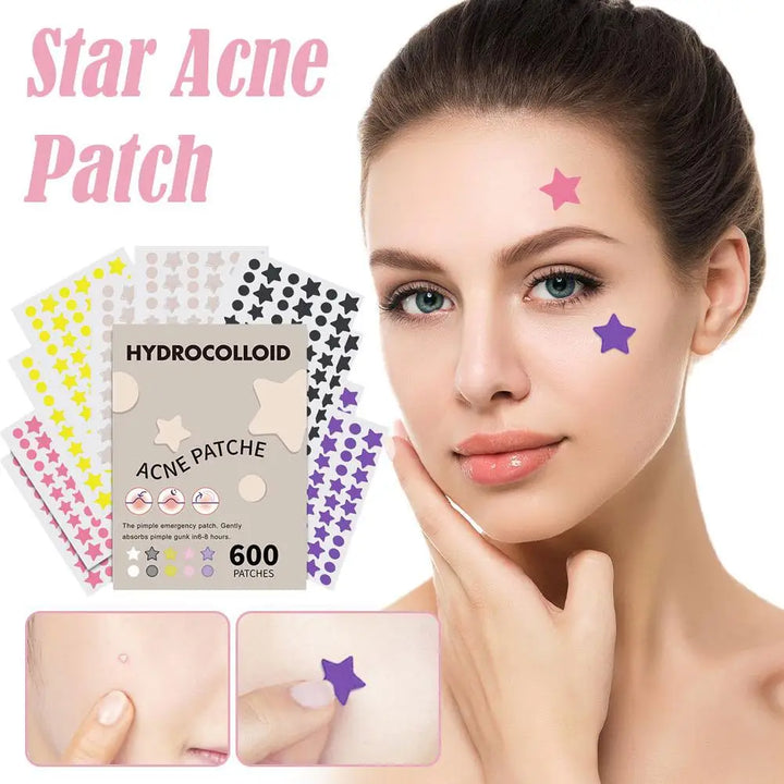 "600 Fun Star-Shaped Acne Patches – Gentle & Colorful Skincare for Teens"