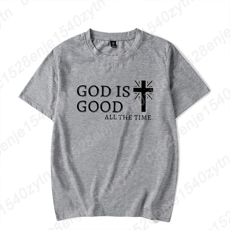 Men Casual Summer Cross & God Is Good All The Time - Graphic Printed Short Sleeve T-Shirt, Christian Quote Tees Tops