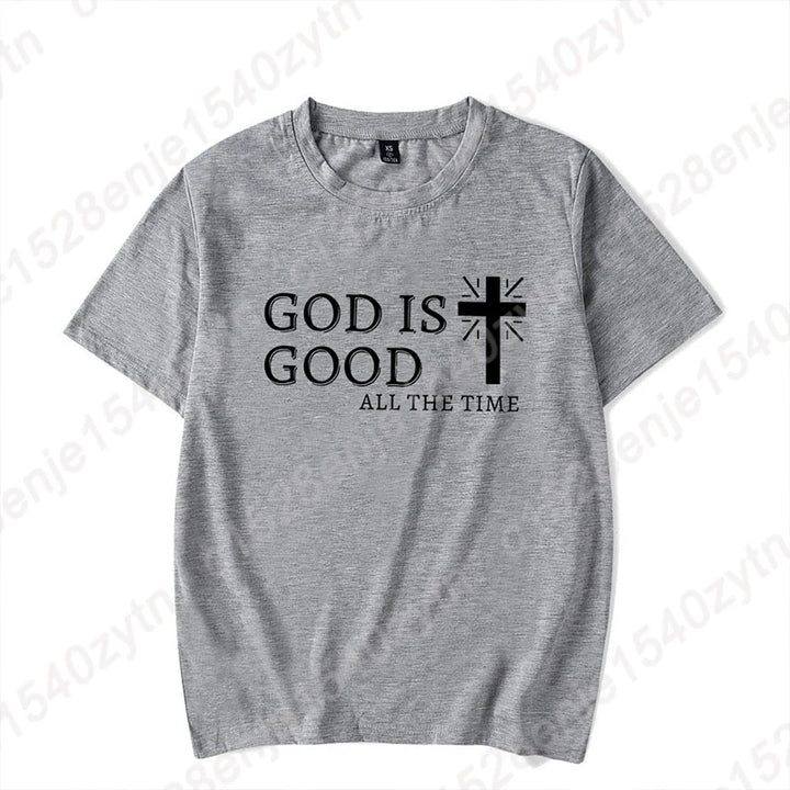 Men Casual Summer Cross & God Is Good All The Time - Graphic Printed Short Sleeve T-Shirt, Christian Quote Tees Tops
