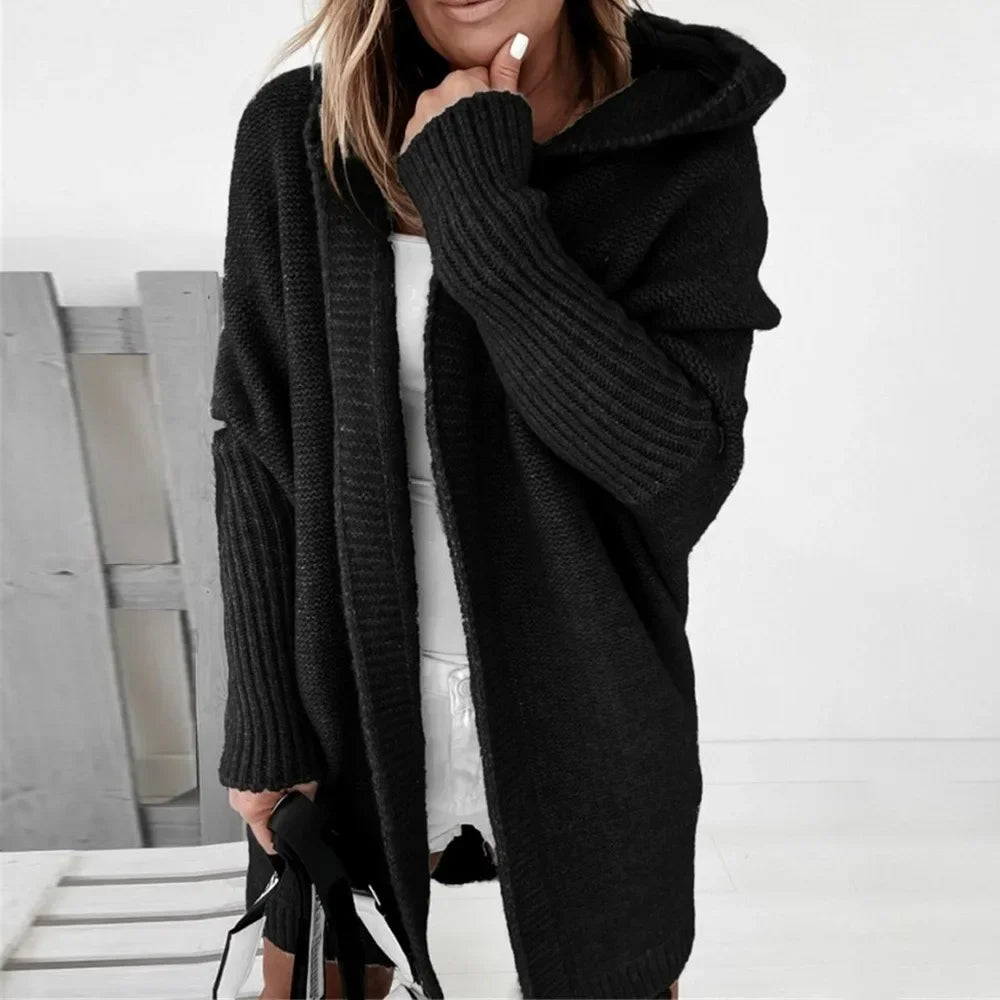 Women Sweaters, Mid-length Loose Batwing Sleeve Hooded Cardigan Soft Warm Sheep Wool for Autumn/Winnter (S-XL -11Colors)