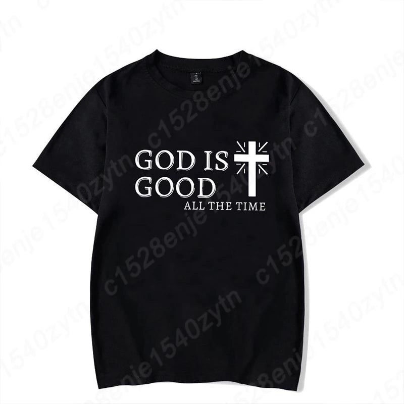 Men Casual Summer Cross & God Is Good All The Time - Graphic Printed Short Sleeve T-Shirt, Christian Quote Tees Tops