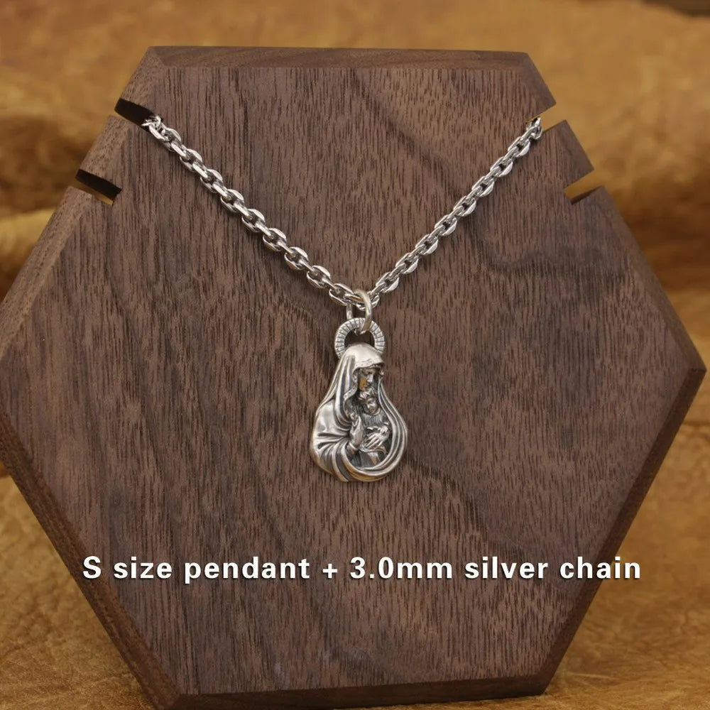 Protection from Virgin Mary Faith Base Charm Pendant Necklace of Grace Jewelry- 925 Sterling Silver - S/L