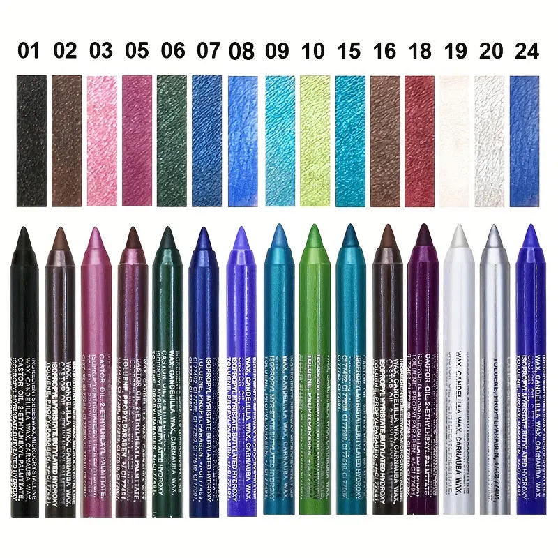 Brillant Colors Smudge-Proof High-Shine Waterproof Eyeliner Pencil - Long-Lasting, Black & Multicolor Opt