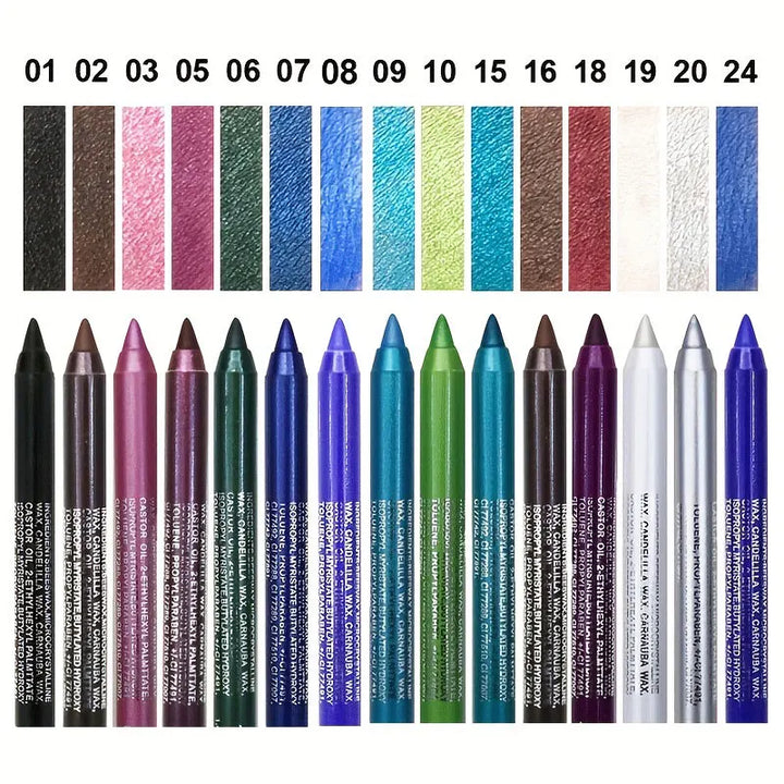Brillant Colors Smudge-Proof High-Shine Waterproof Eyeliner Pencil - Long-Lasting, Black & Multicolor Opt