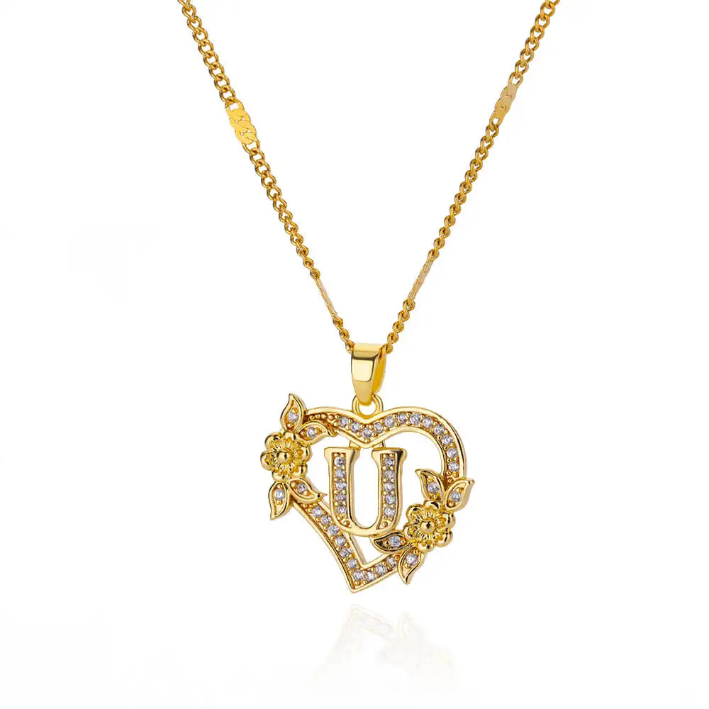 FREE - Valentines Gold & Jewels Initial Heart Flower Necklaces for Women, Daughters, Sisters, Girls, Friends