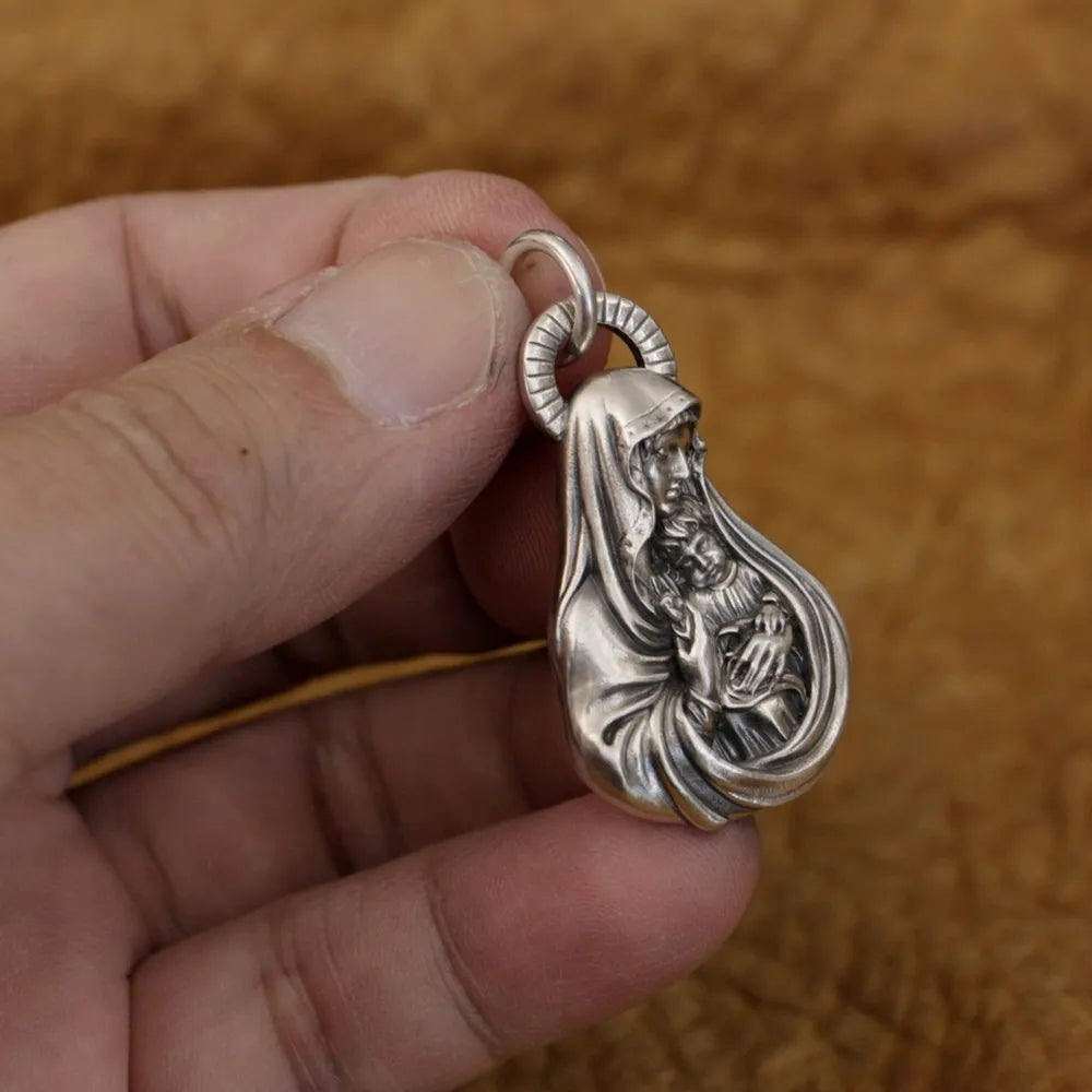 Protection from Virgin Mary Faith Base Charm Pendant Necklace of Grace Jewelry- 925 Sterling Silver - S/L