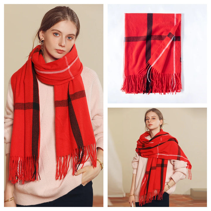 Women's Warm Classic Plaid Winter Scarf / Shawl with Cashmere Feel