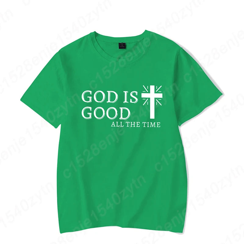 Men Casual Summer Cross & God Is Good All The Time - Graphic Printed Short Sleeve T-Shirt, Christian Quote Tees Tops