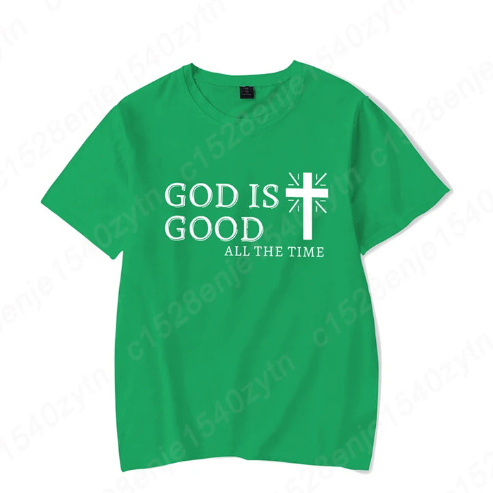 Men Casual Summer Cross & God Is Good All The Time - Graphic Printed Short Sleeve T-Shirt, Christian Quote Tees Tops