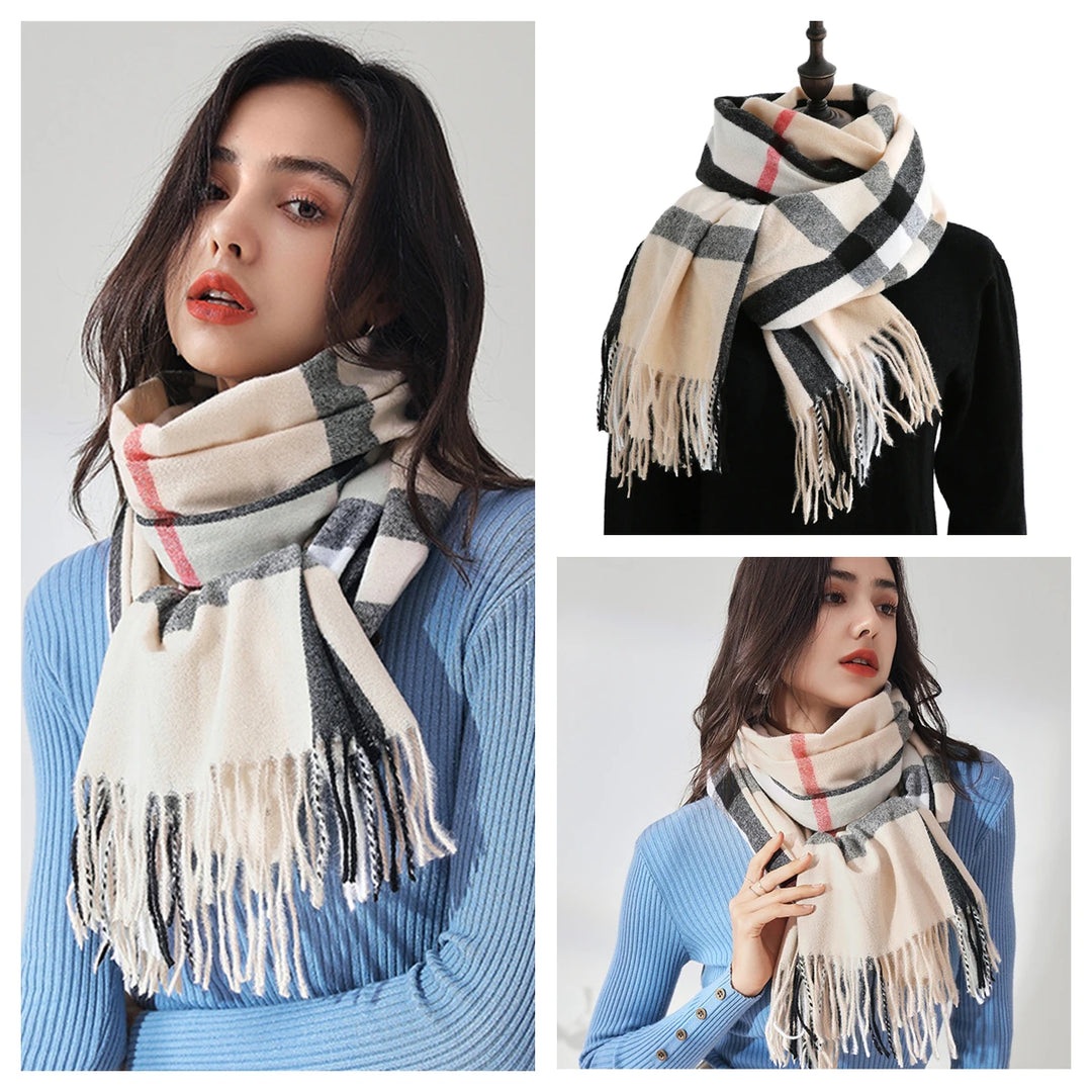 Women's Warm Classic Plaid Winter Scarf / Shawl with Cashmere Feel