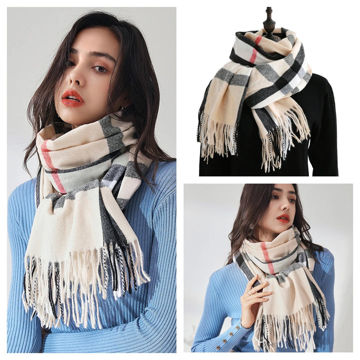 Women's Warm Classic Plaid Winter Scarf / Shawl with Cashmere Feel