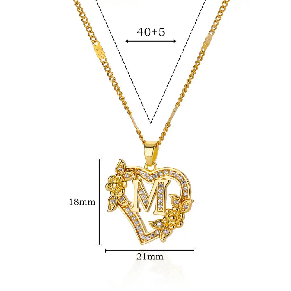 FREE - Valentines Gold & Jewels Initial Heart Flower Necklaces for Women, Daughters, Sisters, Girls, Friends