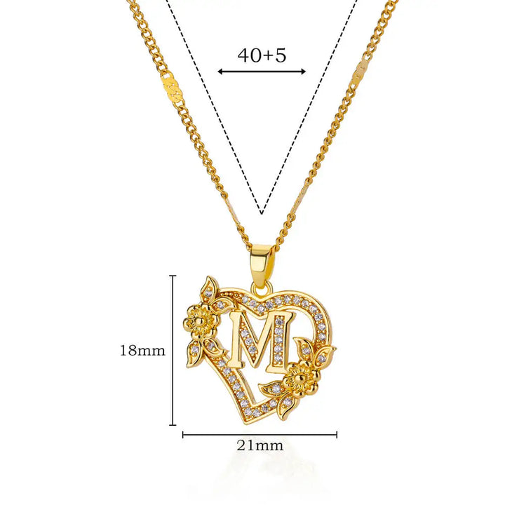 FREE - Valentines Gold & Jewels Initial Heart Flower Necklaces for Women, Daughters, Sisters, Girls, Friends