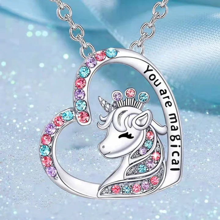 Girls Fashion Initial Letter Unicorn Necklace "You Are Magical" Unicorn Pendant