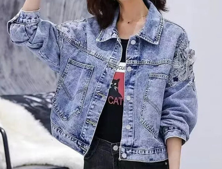 Stylish Loose Fit Embroidered Denim Jacket for Women, S-XL