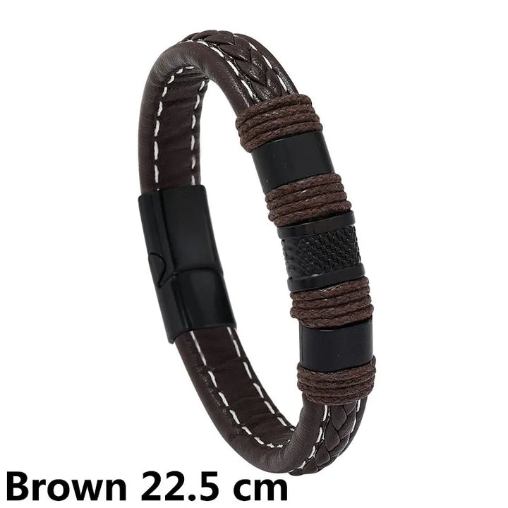 New Woven Leather Wrap Bracelet for Men with Jesus Cross Charm