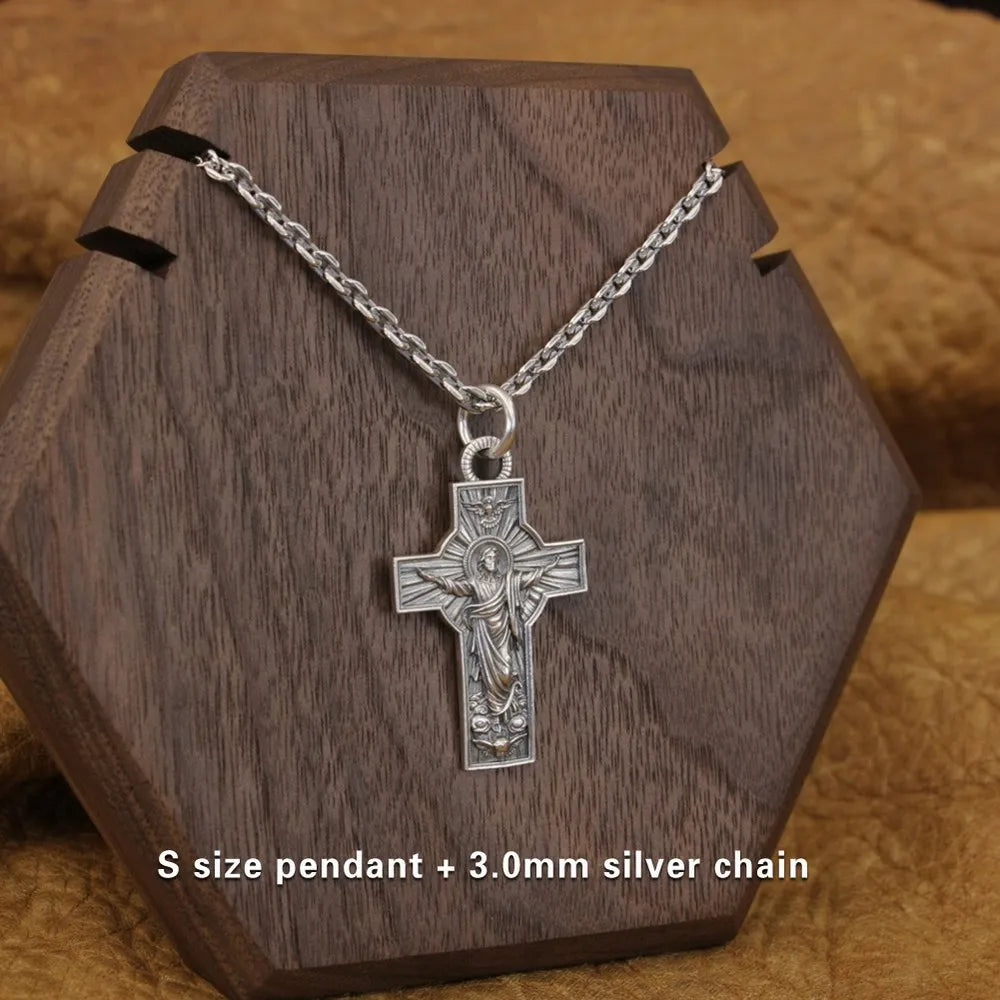 LINSION 925 Sterling Silver Jesus Christ Cross Pendant Charms Good Detail Pendant TA341