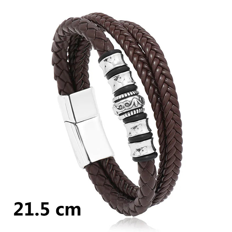 New Woven Leather Wrap Bracelet for Men with Jesus Cross Charm