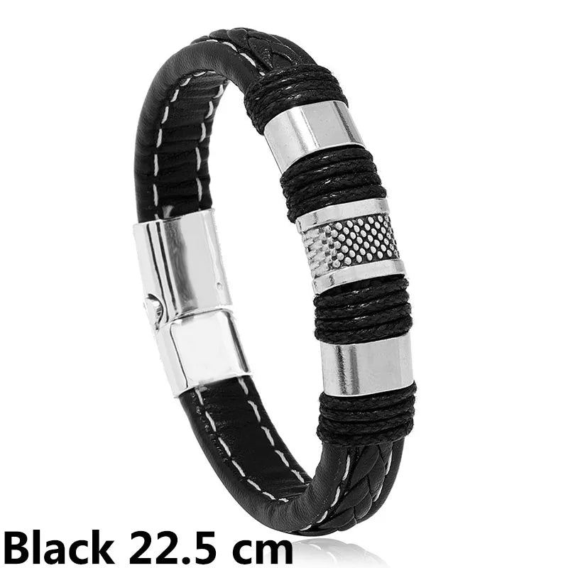 New Woven Leather Wrap Bracelet for Men with Jesus Cross Charm