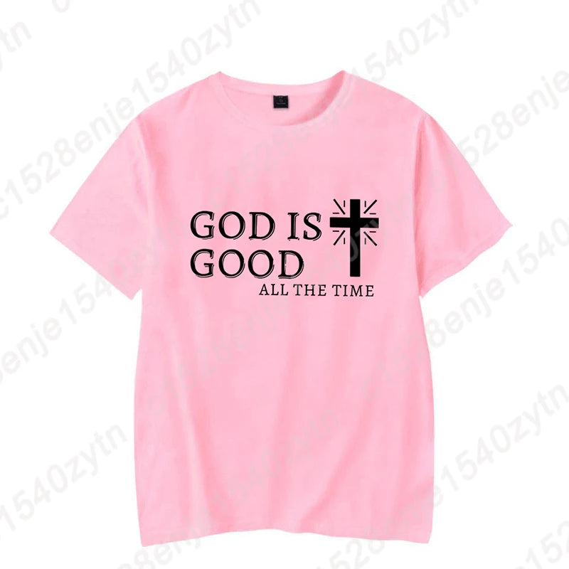 Men Casual Summer Cross & God Is Good All The Time - Graphic Printed Short Sleeve T-Shirt, Christian Quote Tees Tops