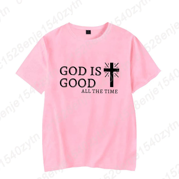 Men Casual Summer Cross & God Is Good All The Time - Graphic Printed Short Sleeve T-Shirt, Christian Quote Tees Tops