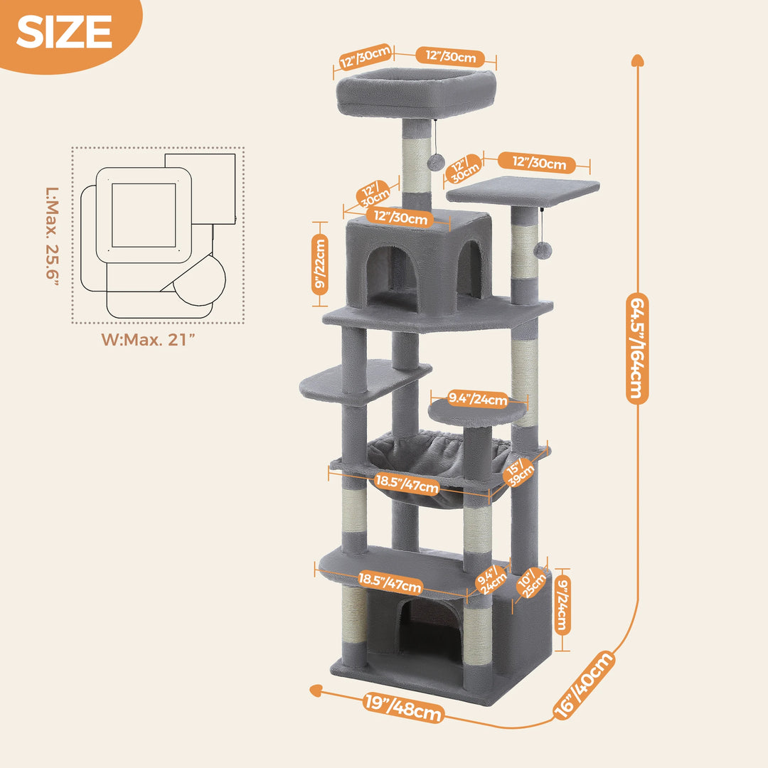 Tall Cat Tree Tower for Indoor Cats, Multi-Level Plush Cat Condo w/ Scratching Posts and Beds