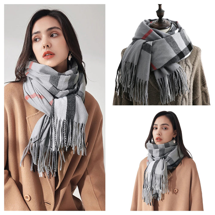 Women's Warm Classic Plaid Winter Scarf / Shawl with Cashmere Feel
