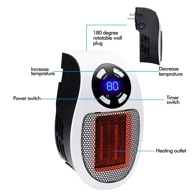 Portable Electric Plug-In Wall Heater for Home with Powerful Warm Blower and Remote Control