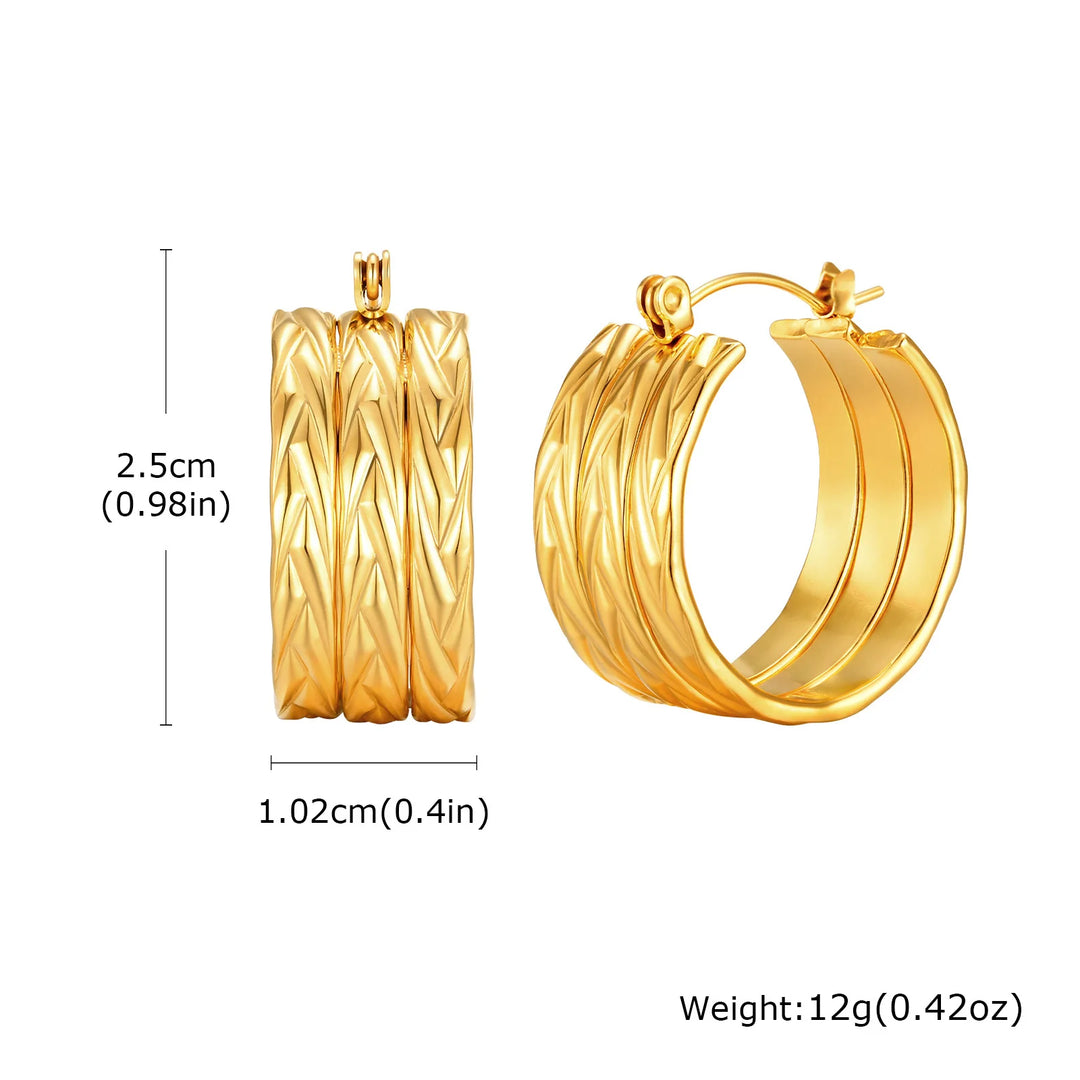 Chunky Lucky Gold Earrings for Women, 3 Hoops in One