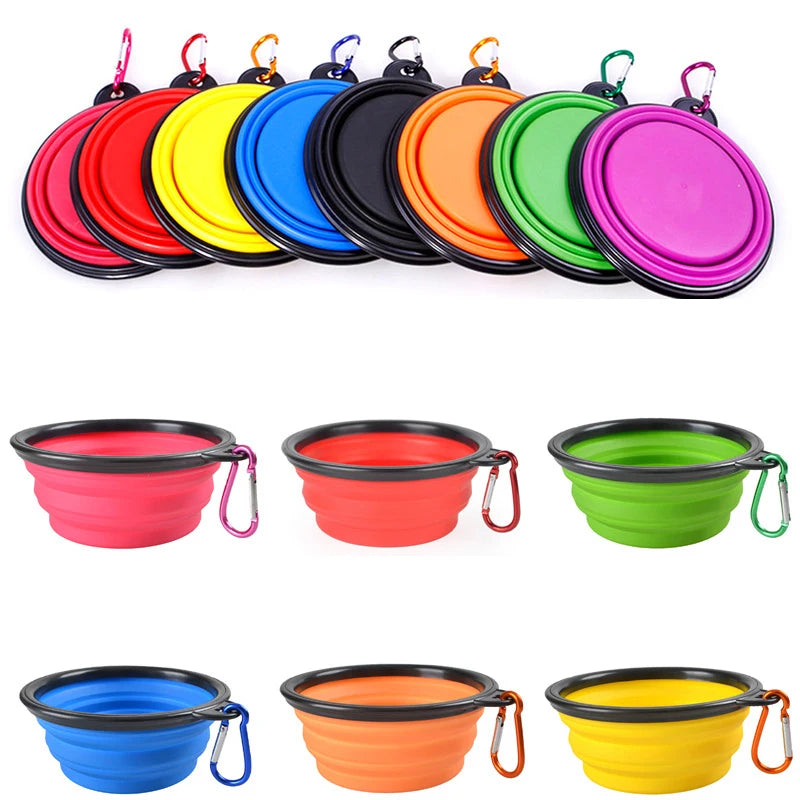 Folding Silicone Bowl Portable Puppy Water Container with Carabiner Folding Cats Bowl Travel Pets Accessories