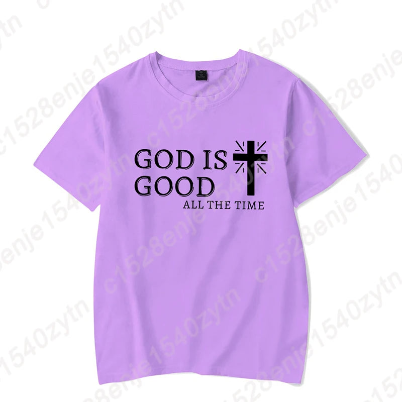 Men Casual Summer Cross & God Is Good All The Time - Graphic Printed Short Sleeve T-Shirt, Christian Quote Tees Tops