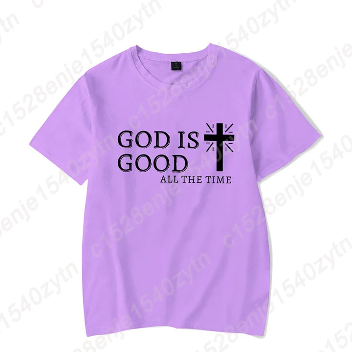 Men Casual Summer Cross & God Is Good All The Time - Graphic Printed Short Sleeve T-Shirt, Christian Quote Tees Tops